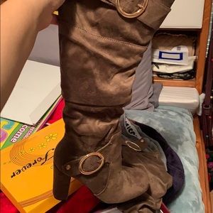 Just under the knee high boots. Very cute.